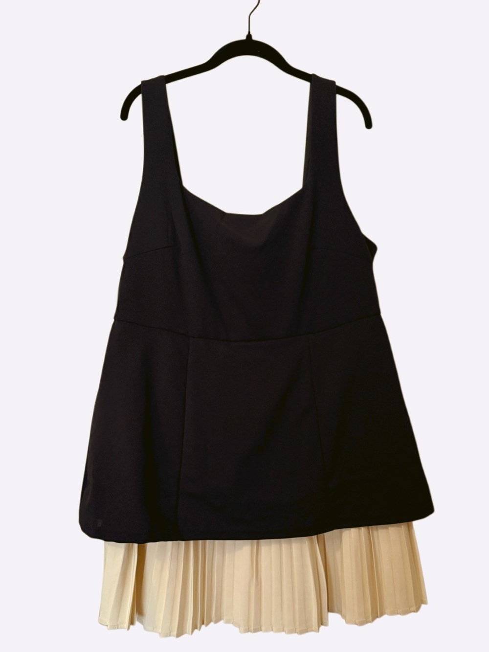 SHEIN Black Cream Pleated Hem Layered Tank Mini Dress Two Tone Preppy Coquette
